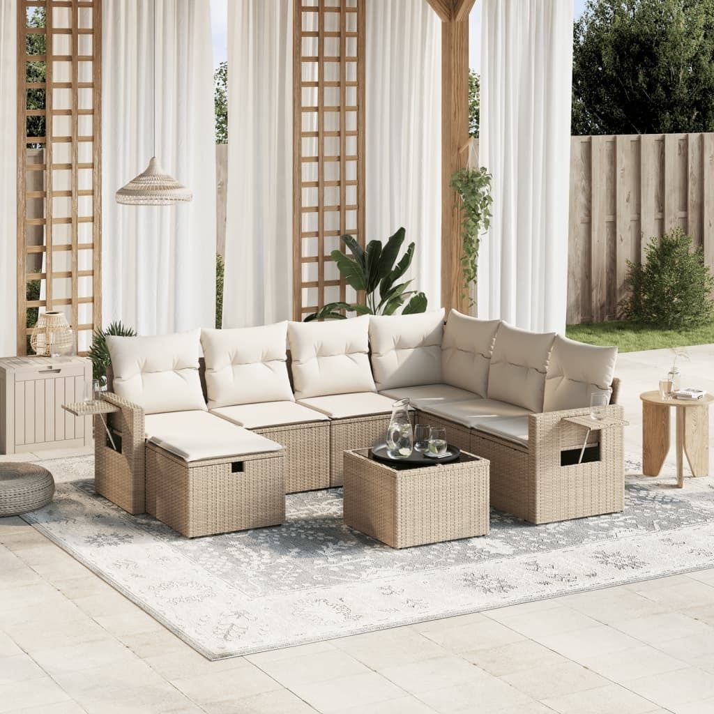 Design 8-tlg. Garten-Sofagarnitur mit Kissen Beige Poly Rattan, Gartenmöbel-Sets 2024 Neu