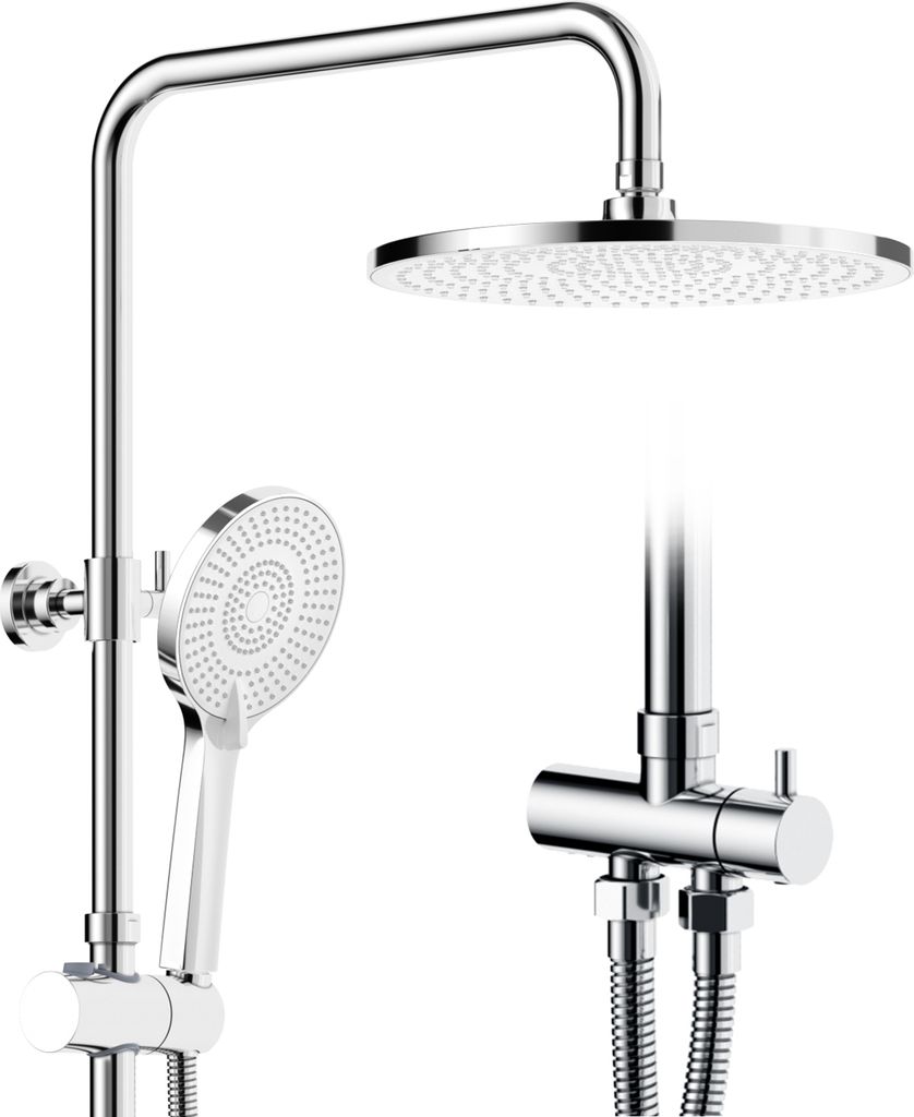 Rainsworth Duschsystem ohne Armatur Chrom - 25cm Rund Regendusch Dusche Set, Duschgarnitur mit Umsteller, 3 Strahlarten Handbrause