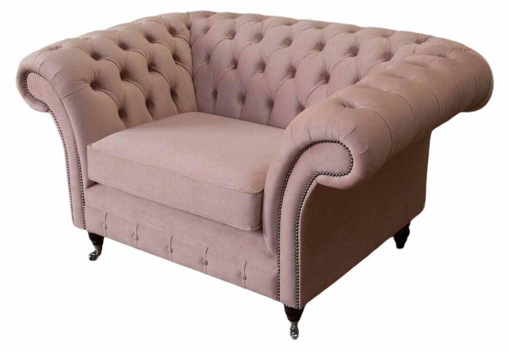 Chesterfield Design Sessel Rosa Polster Luxus Textil Couchen 1 Sitzer