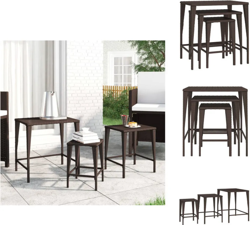 vidaXL Tavolini 3 pz. Poli rattan marrone - Tavolini