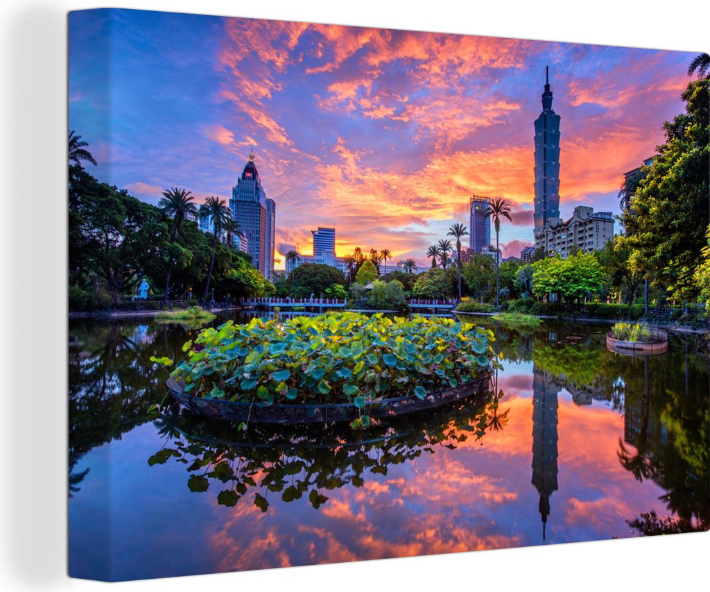 OneMillionCanvasses - Leinwandbilder - 140x90 cm, Bunter Himmel am Taipei 101 in Asien, Wandbilder Kunstdruck Wanddekoration - Foto auf Leinwand ...