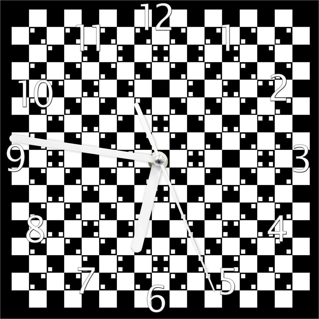 Wallario Design Wanduhr Optische Täuschung - Illusion - schwarz weiß aus Echtglas, Größe 20 x 20 cm