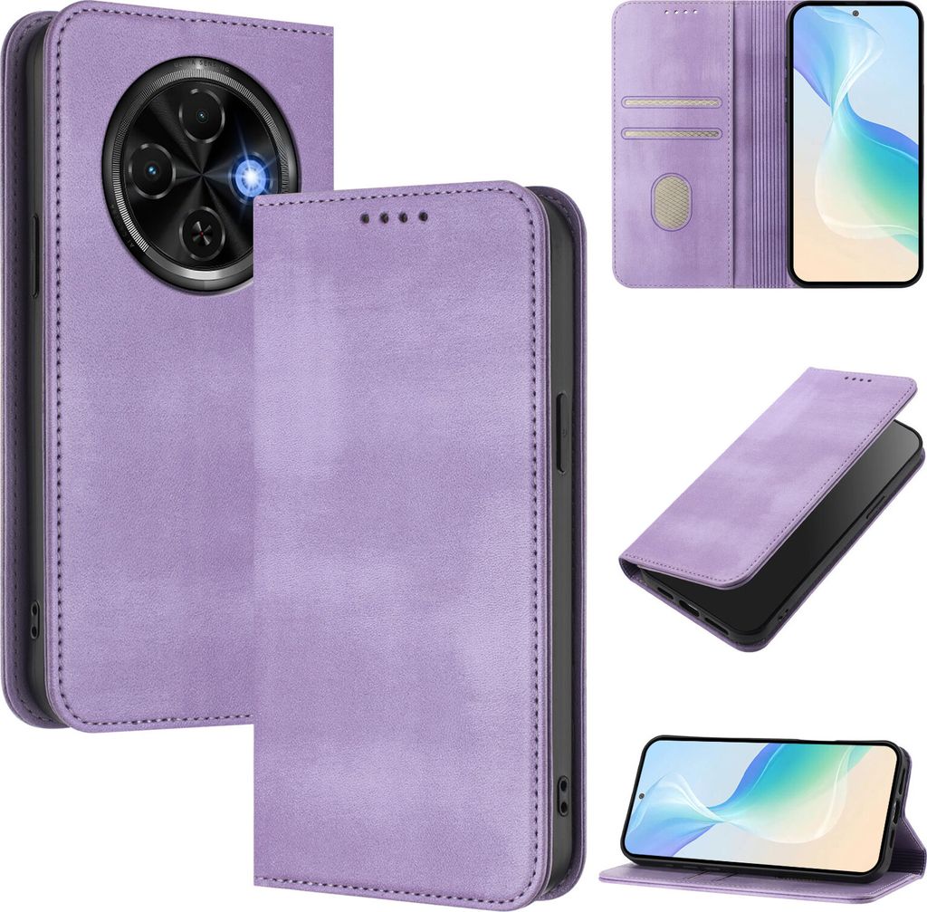 Handyhülle für Tecno Spark 30C 4G, Vintage Leder RFID Schutz Kartenfach Standfunktion Magnetische Klapphülle Violett