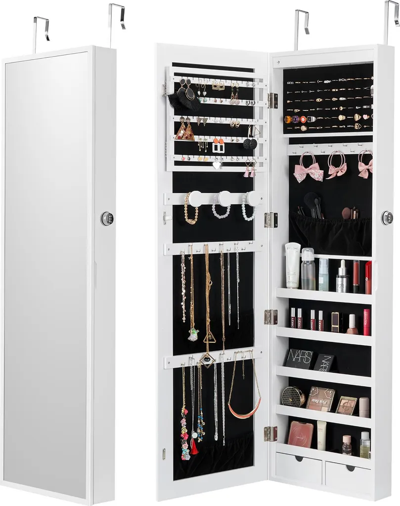 SucceBuy Armoire à bijoux avec miroir verrouillable 120 cm Blanc
