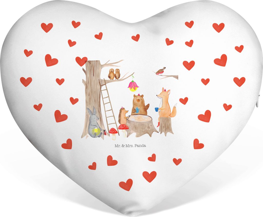 Mr. & Mrs. Panda Sofakissen Waldtiere Picknick - Weiß - Geschenk, Liebeskissen, Dekokissen, Fuchs, Maus, Igel, Herzkissen, dekoartikel, Wald, Eich...