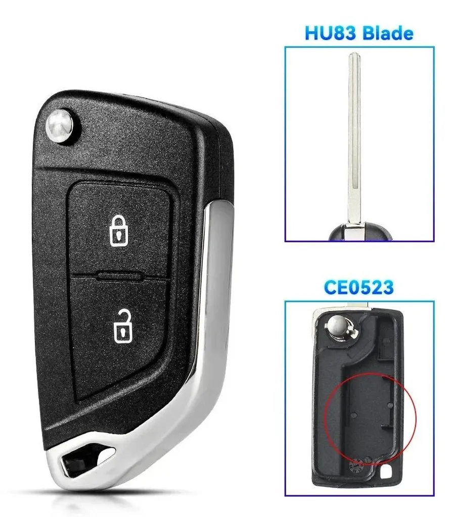 Boîtier Clé Peugeot Citroën 2B CE0523 HU83 - Coque de Remplacement Noire - 2