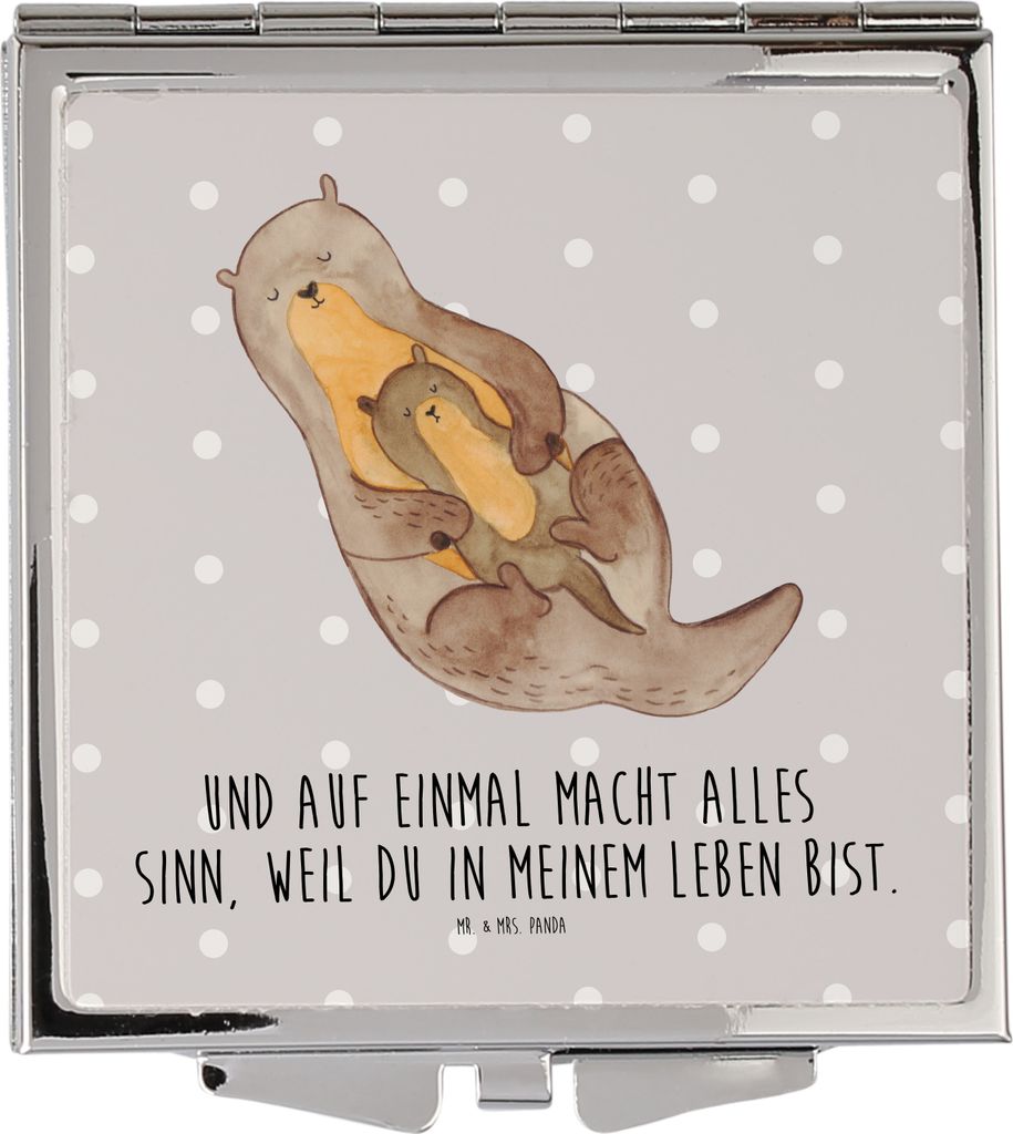 Mr. & Mrs. Panda Schminkspiegel Otter Kind - Grau Pastell - Geschenk, Baby, Klappbarer Spiegel, Kleiner, Mama, Taschenspiegel, Geburt, Frauen, Mutt...