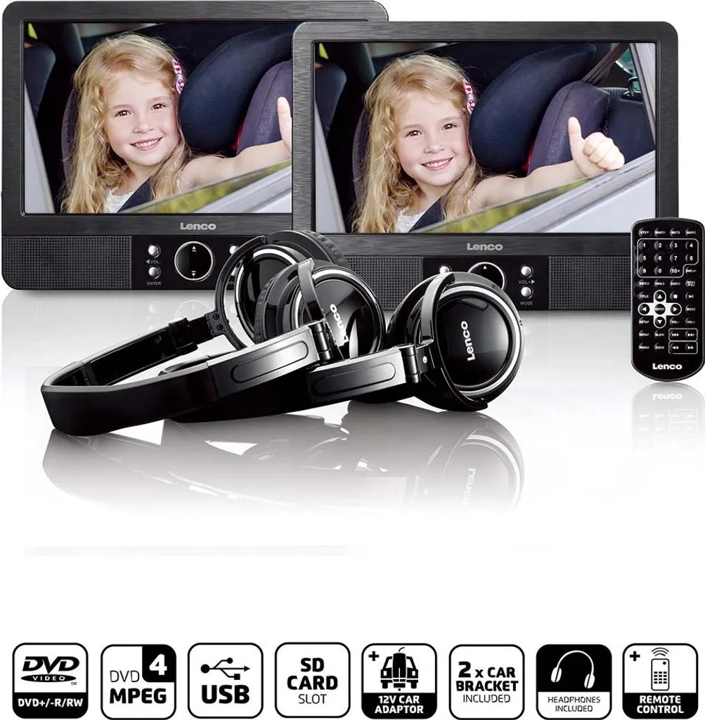 Lecteur DVD Double Écran 9 Pouces USB SD Lenco MES-415 - Design Noir - 2