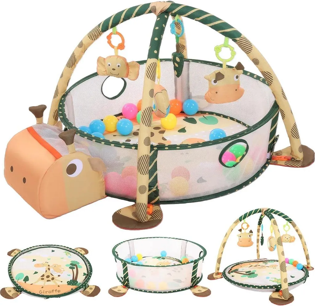 Tapis d'éveil pour bébé avec bordure protectrice et arche amovible - Vert