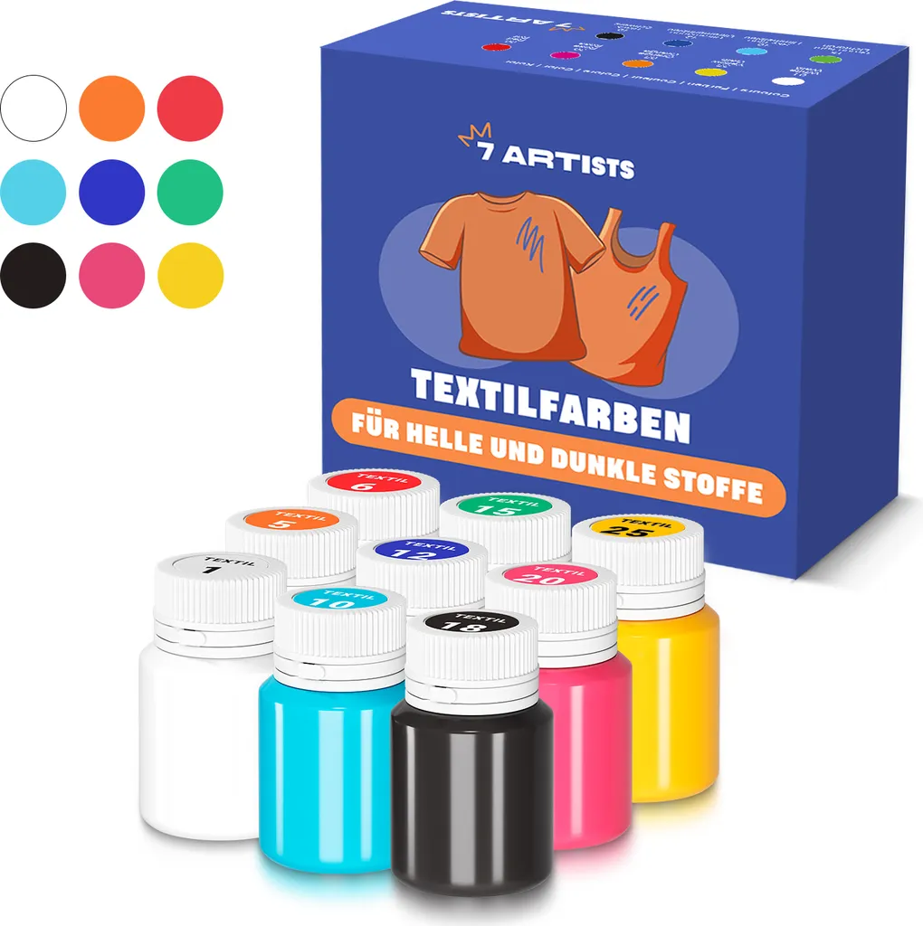 Kit Peinture Tissu 9 Couleurs - Set Acrylique pour Vêtements et Sacs