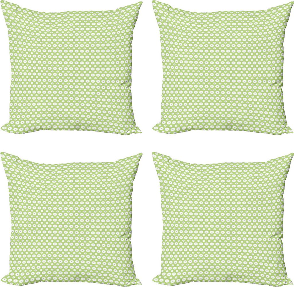 ABAKUHAUS Retro Kissenbezug Set (4 Stück), Inner Circles mit Punkten, Moderner Doppelseitiger Digitaldruck, 45 cm x 45 cm, Hellgrün und Weiß