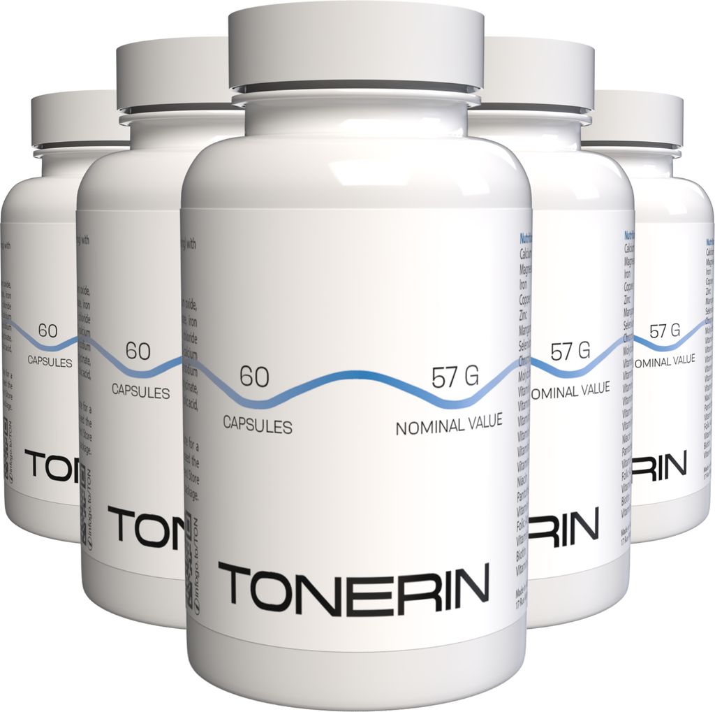 TONERIN - 300 Kapseln (5x60) hochdosiert - Original Rezept aus der Schweiz - Vegan & Pflanzlich mit Vitaminen & Mineralien - 5er Pack