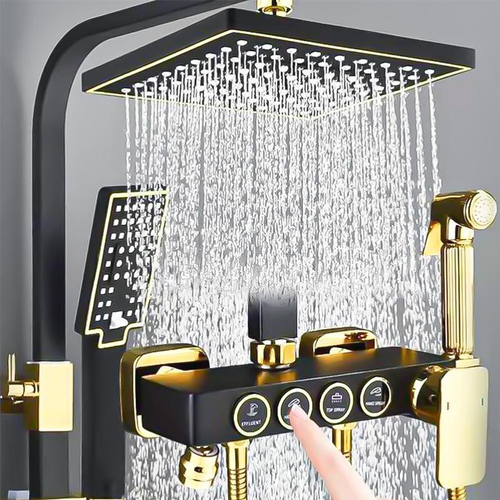 Duschsystem mit Regendusche Handbrause Duschset Dusche Kopfbrause Duscharmatur (schwarz+gold), Dusche Komplett, Duscharmatur Komplettset