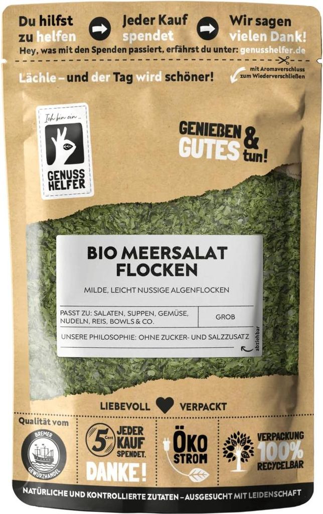 Meersalat Flocken, grüne Algen, frisch-mild, 80g
