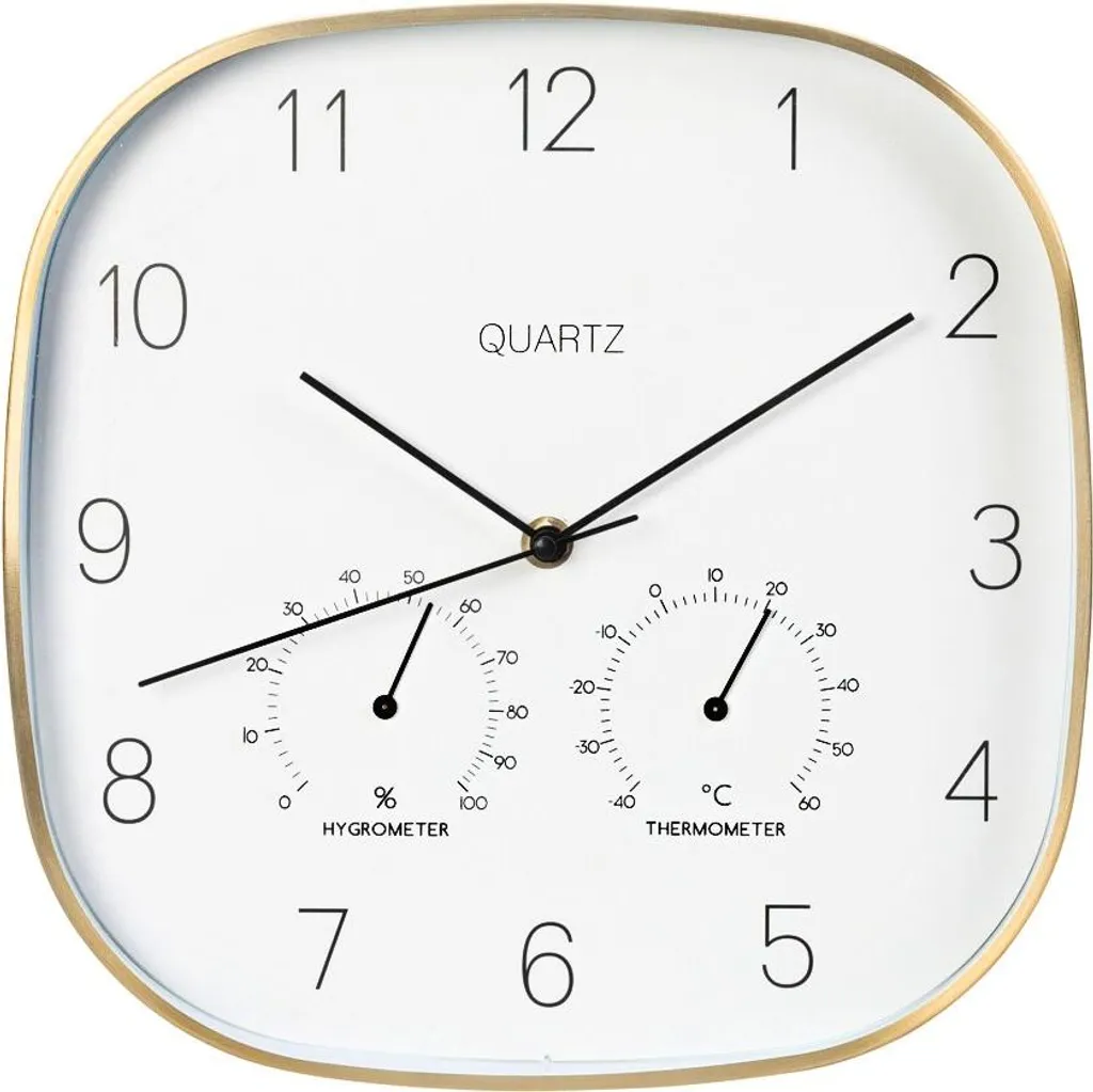 Orologio Parete Metallo Oro 28,5 cm | Termometro Igrometro 3 in 1