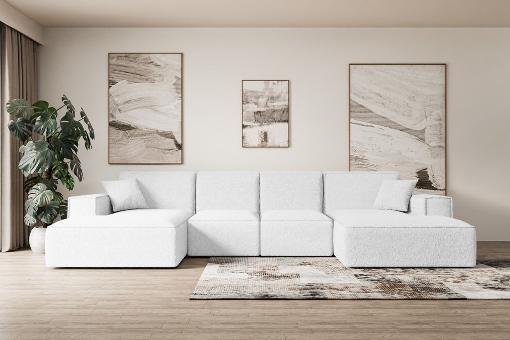 ALTDECOR Ecksofa in U-Form Corner Sofa Bett Eckcouch Couch L-Form Wohnlandschaft Cauchsofa SIERRA-U - 349x169x80 cm Weiß -