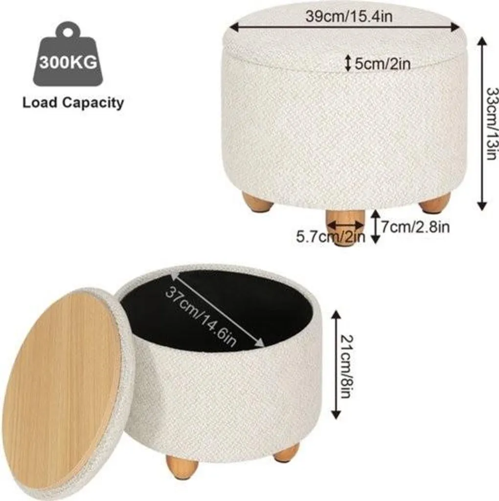 Pouf en lin crème avec espace de rangement caché - Structure stable