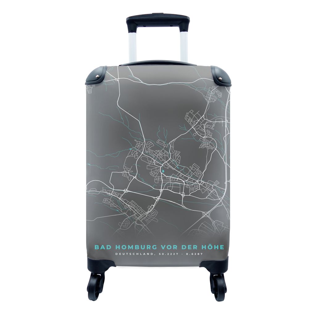 MuchoWow Koffer Handgepäck Trolley Rollkoffer Kleine Reisekoffer mit 4 Rollen - Stadtplan - Karte - Bad Homburg vor der Höhe - Blau - Deutschla...