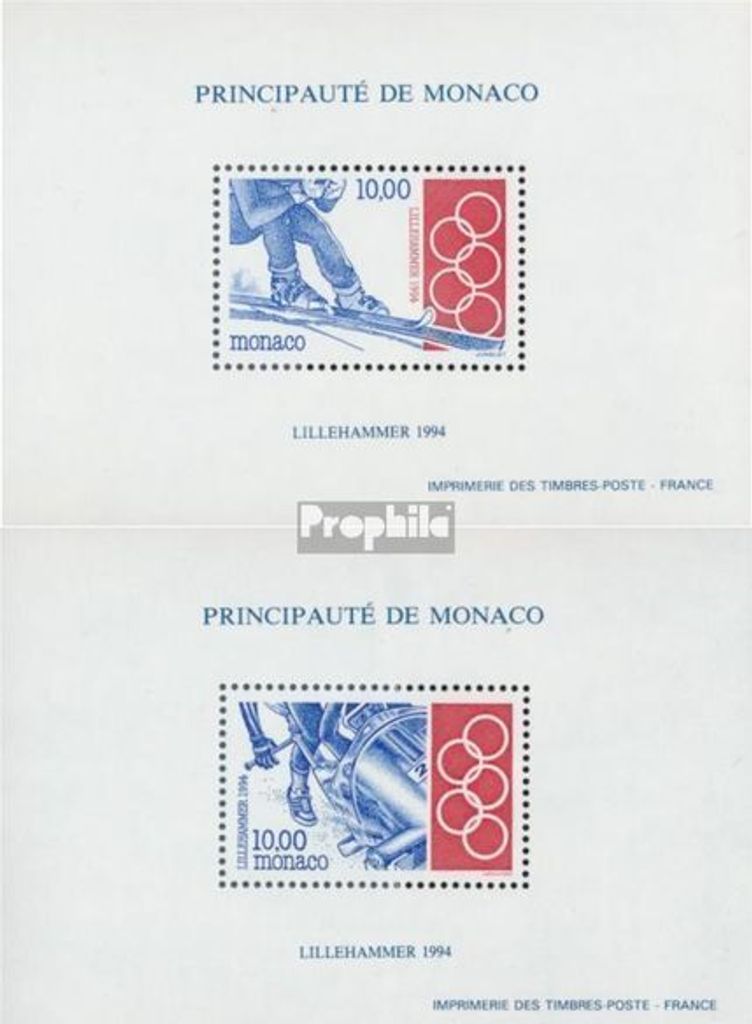 Briefmarken Monaco 1994 Mi 2167S-2168S (kompl.Ausg.) Sonderdruck gezähnt postfrisch Olympische Winterspiele94 Lillehammer