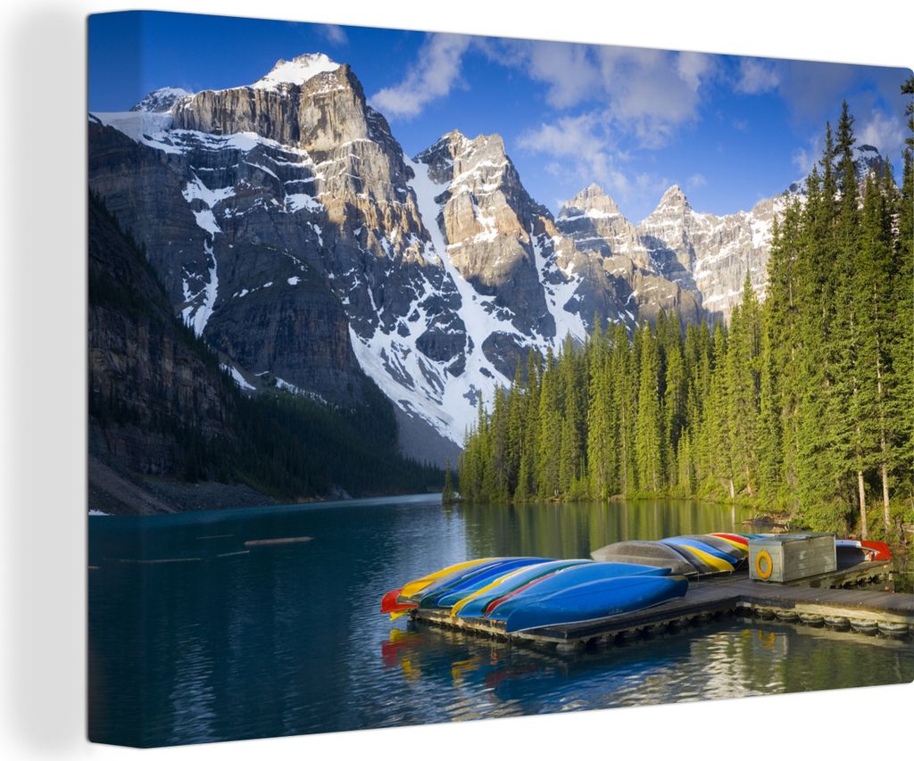 OneMillionCanvasses - Leinwandbilder - 140x90 cm, Kanus im Banff-Nationalpark in Kanada, Wandbilder Kunstdruck Wanddekoration - Foto auf Leinwand...