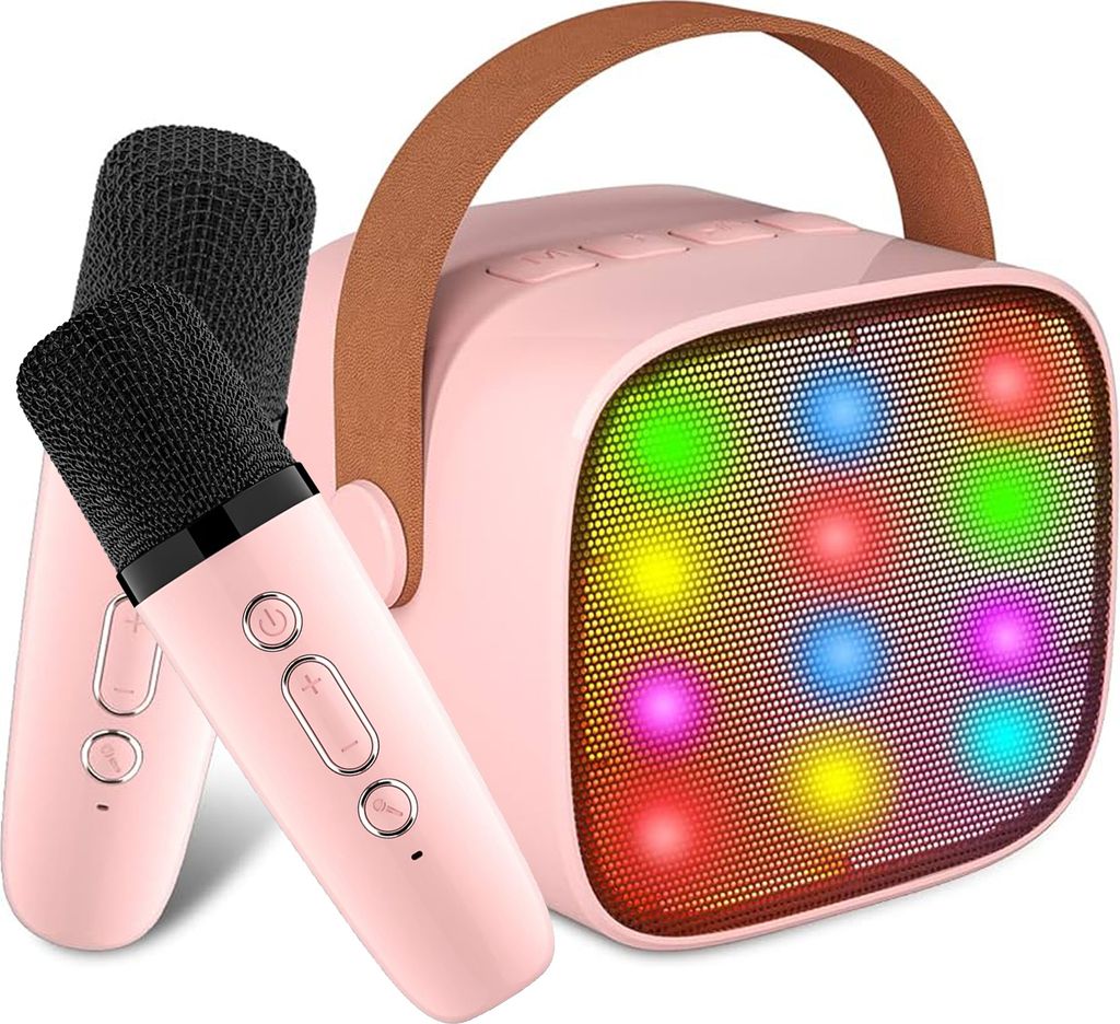 Bluetooth Karaoke Mikrofon Kabellos Handmikrofon mit LED-Lichte Tragbares Bluetooth Karaoke Maschine Rosa