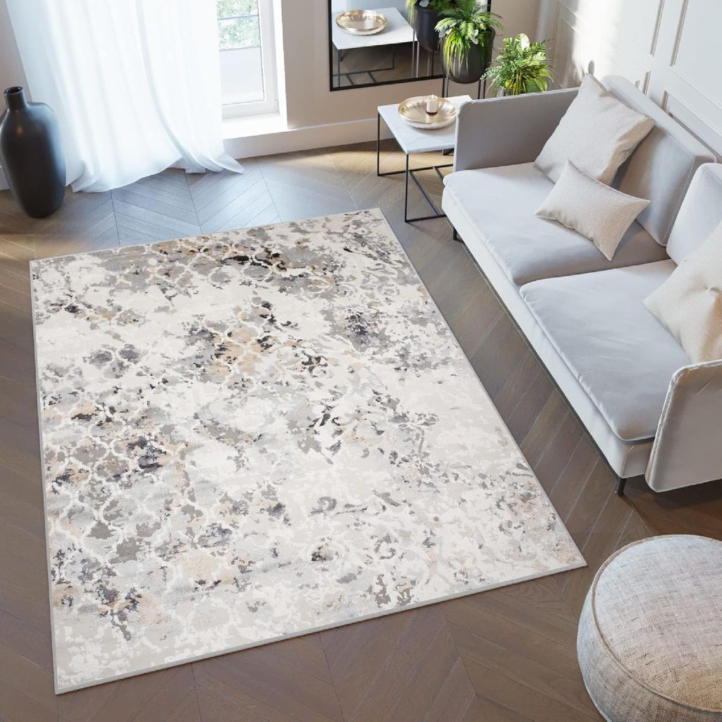 Tapiso Teppich VALLEY Modern Kurzflor Grau Beige Creme Wohnzimmer 300 x 400 cm
