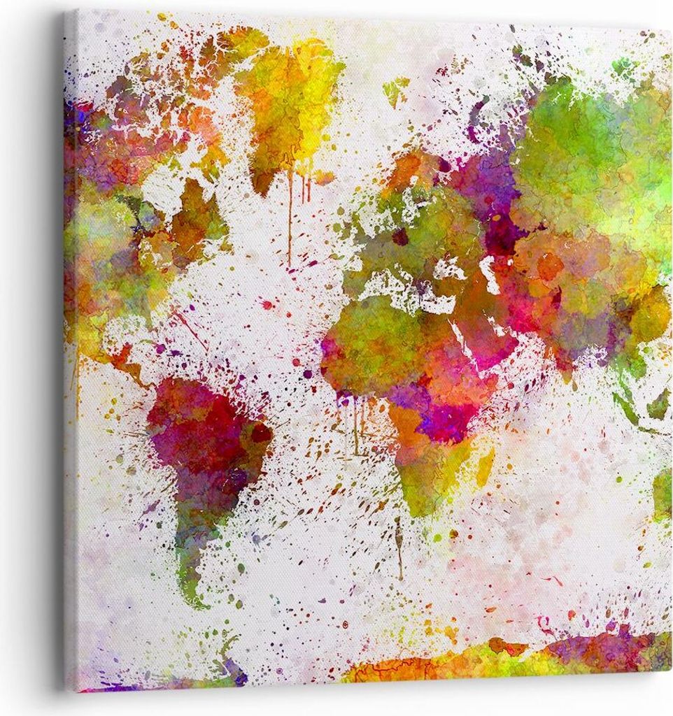 Bild auf Leinwand - Leinwandbild - Karte Welt modern - 30x30cm - Wand Bild - Wanddeko - Wandbilder - Leinwanddruck - Bilder - Kunstdruck - Wanddeko...