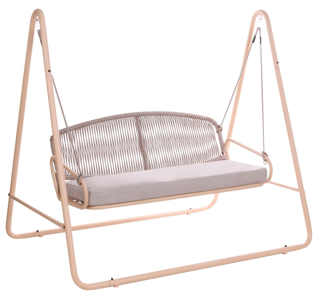 BELIANI Hollywoodschaukel Beige Stahl Rahmen Olefin Kissen Geflochtene Seil Rückenlehne 2-Sitzer 2 Personen Mediterraner Stil Gartenschaukel