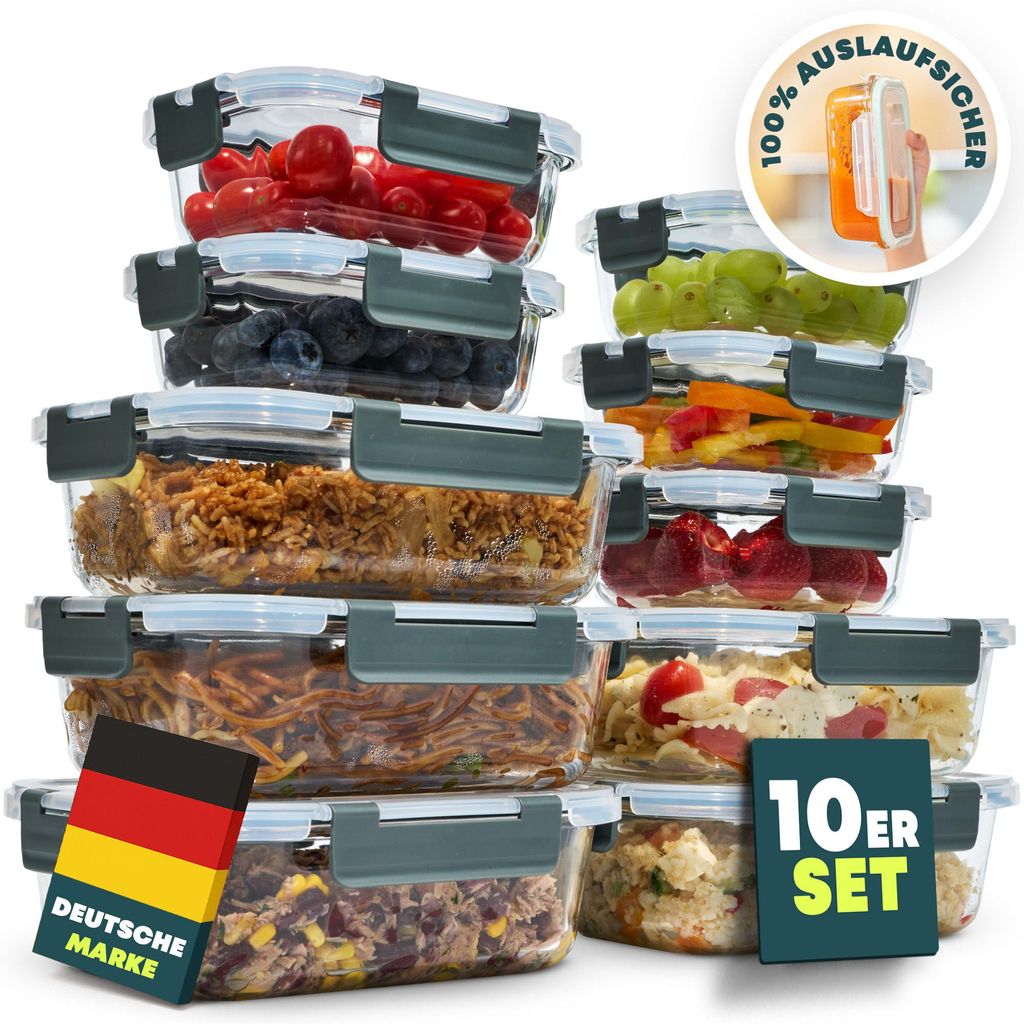 uandu Glasbehälter mit Deckel, 10- teilig, Meal prep Produktbild 