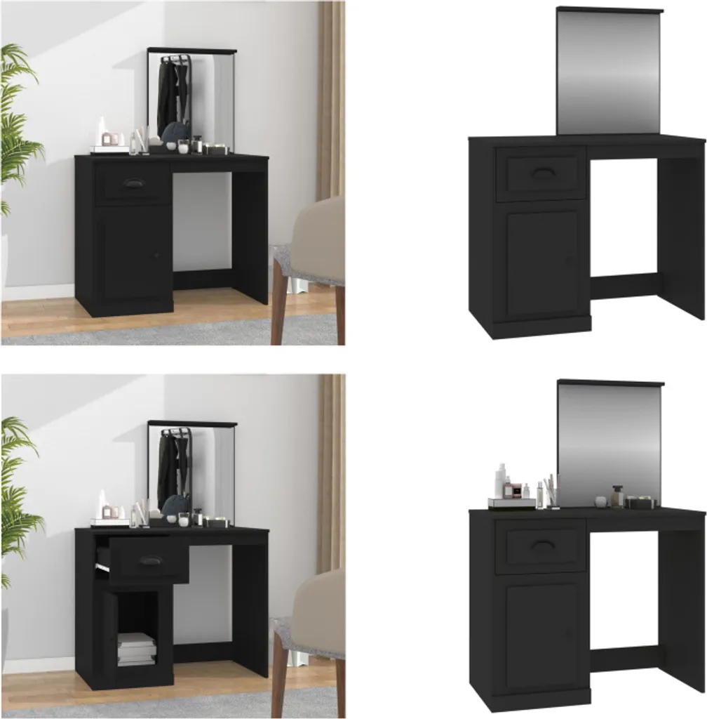 vidaXL Tavolino da toilette con specchio nero 90x50x132,5 cm in legno - Tavolino da toilette - Tavolini da toilette - Tavolino cosmetico - Tavolini cosmetici