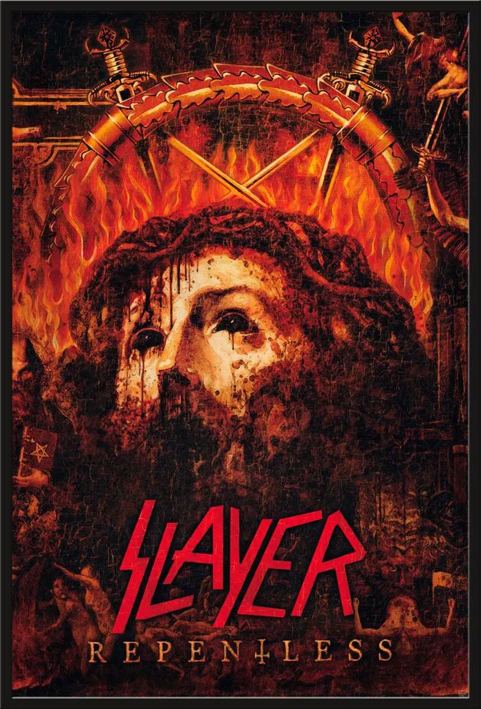 Affiche Slayer Repentless Killogy encadrée, protection vitre acrylique noir