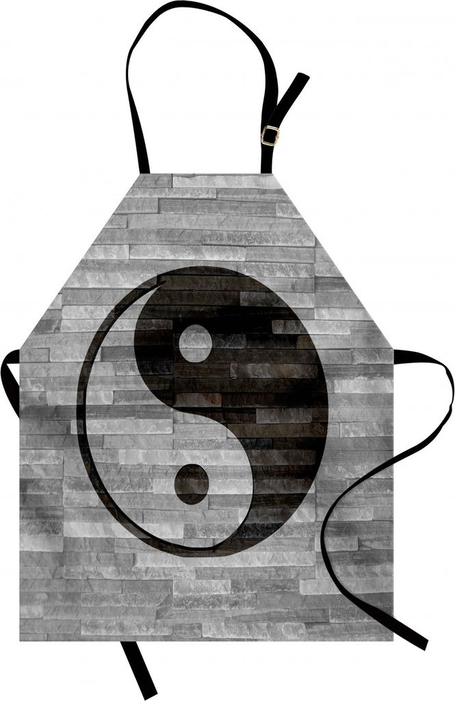 ABAKUHAUS Ying Yang Kochschürze, Minimalistic Traditional Asian Ying Yang rustikalen Holzboden Effekt modernen Stil, Farbfest Höhenverstellbar Wa...