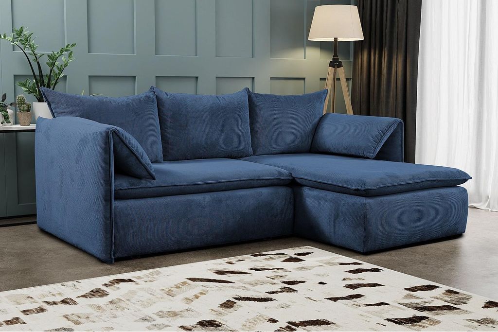Ecksofa mit Schlaffunktion - Ecke Rechts - Feincord - Dunkelblau - TEODORA