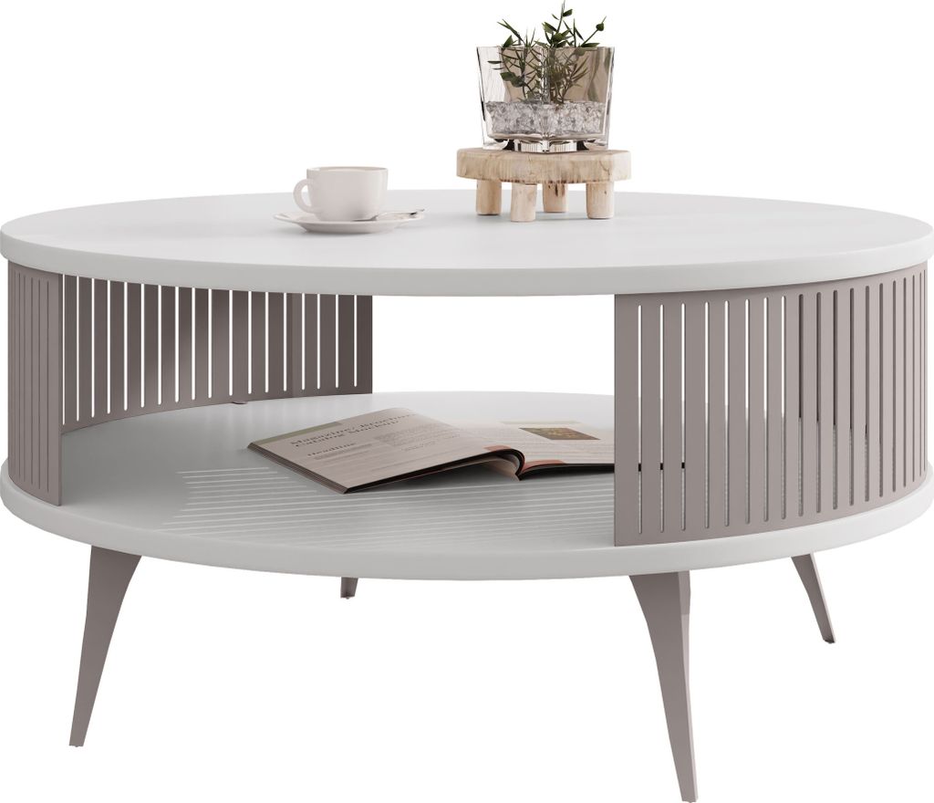 MIRJAN24 Couchtisch Roenni Cashmere, Wohnzimmer Kaffeetisch, Beine und Seiten aus Stahl (Farbe: Cashmere / Arktisches Weiß)