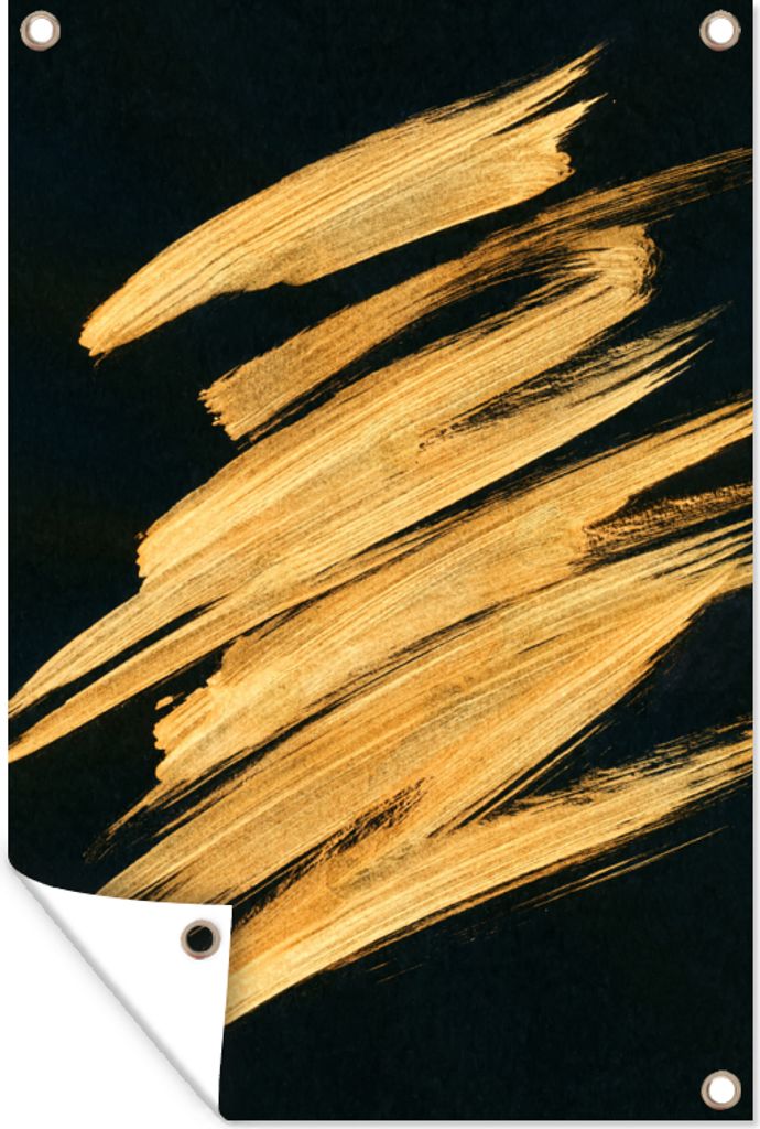 MuchoWow 80x120 cm Outdoor-Poster Gartendeko Sichtschutz Garten Poster für den Garten Gold - Farbe - Streifen - Luxus - Abstrakt