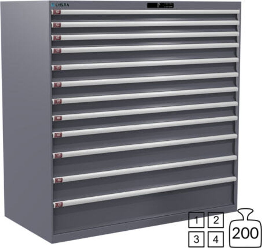 Lista Schubladenschrank - 78.873.080 - 1.450x1.431x725 mm (HxBxT) - 12 Schubladen - 200 kg - Code Lock - Taubengrau (NCS S 4502-B)
