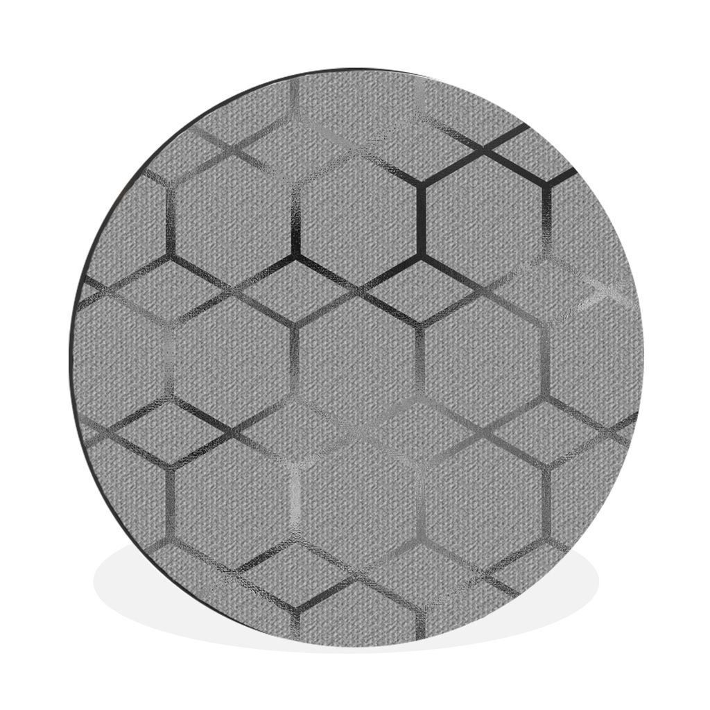 MuchoWow Aluminium Wandkreis Sechseck - Geometrisch - Schwarz - Weiß Ø 90 cm Wanddeko Modern Wohnzimmer - Mauerkreis - Wandbilder - Runde Bild ...