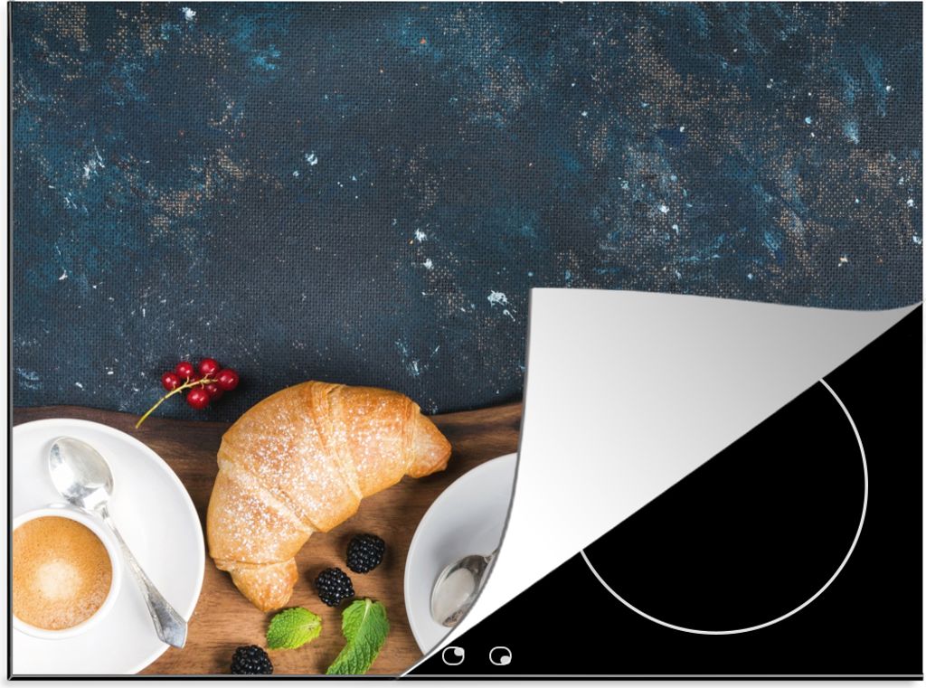 KitchenYeah Herdabdeckplatte Croissant - Obst - Kaffee - Küche , 75x52cm, Küche Deko, Glaskeramikkochfeld Herdabdeckung, Abdeckplatte fùr Koch...