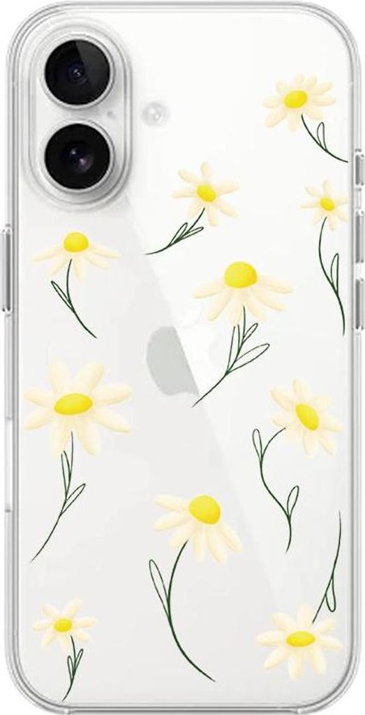 iPhone 16 Hülle, transparent, Silikon Flexi, Gänseblümchen