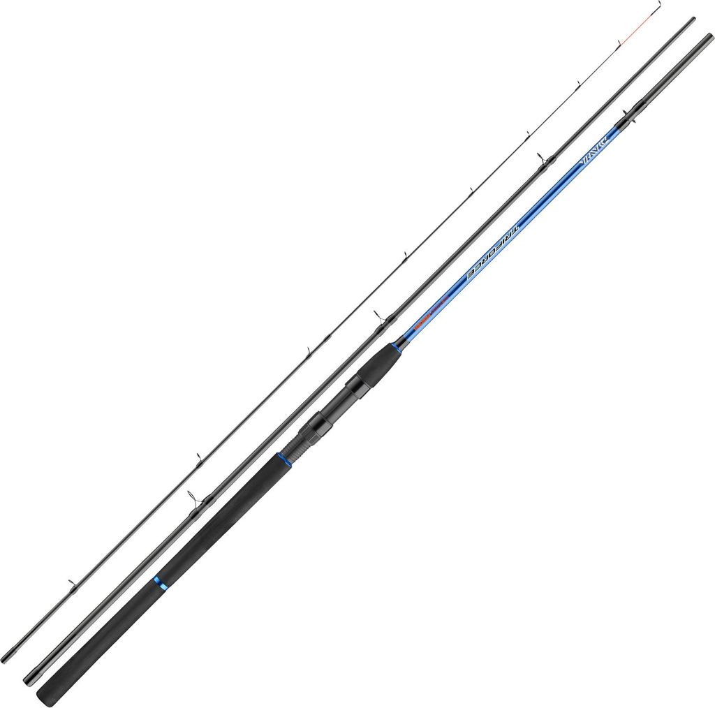 A fishing rod is displayed diagonally against a white background.