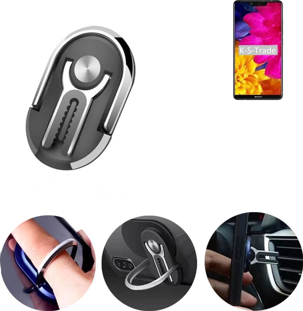 K-S-Trade 3in1 Smartphone-Ring Handy-Ring kompatibel mit Sharp Aquos S3 Fingerhalterung Handyring Tischständer Lüftungsgitter-Halterung Tisch