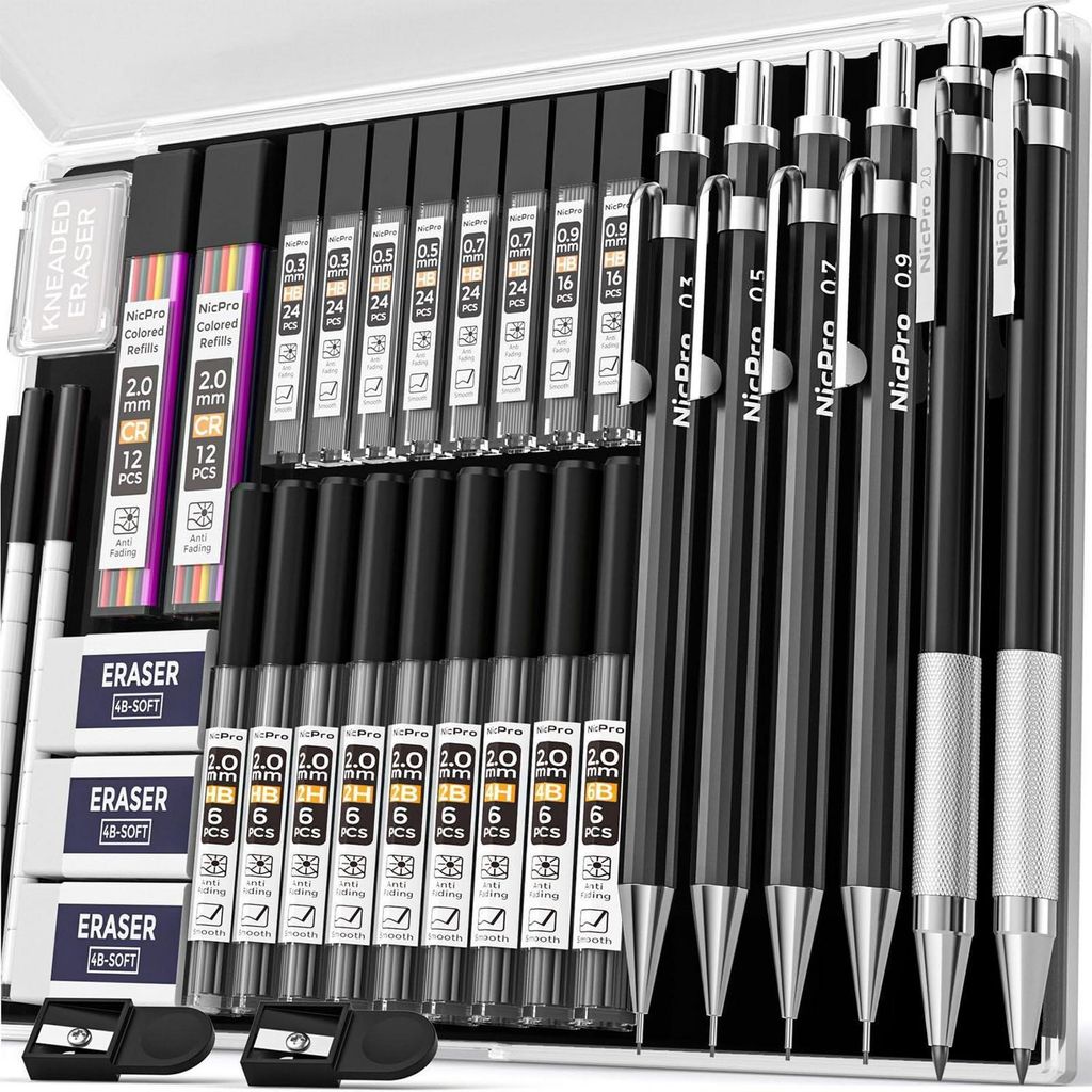 Druckbleistift Set 34-teilig Metall Schwarz 0,3/0,5/0,7/0,9 Produktbild 