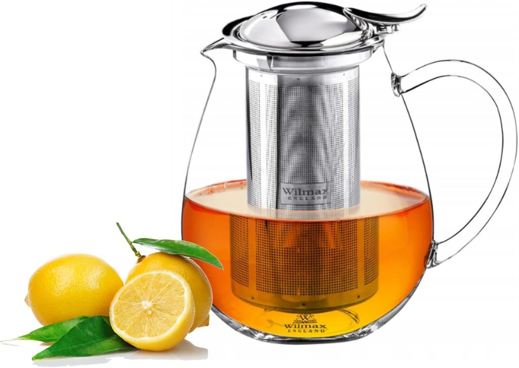 Wilmax | Glasteekanne mit Edelstahlsieb | 600 ml | Teesieb für losen Tee | transparent | herausnehmbarer Filter | hitzebeständig