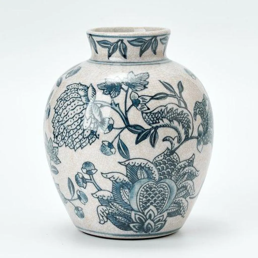 Vide-poche en porcelaine de style chinoiserie floral bleu et blanc