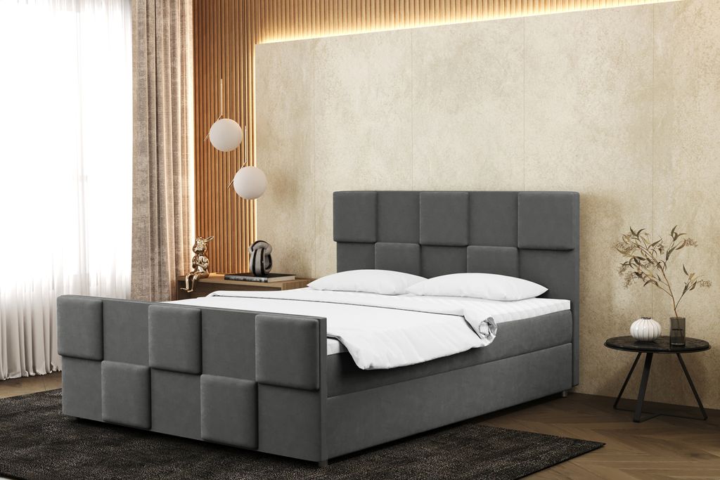 Kaiser Möbel Boxspringbett 140x200 cm mit bettkasten matratze und topper ZEPHYR Grau