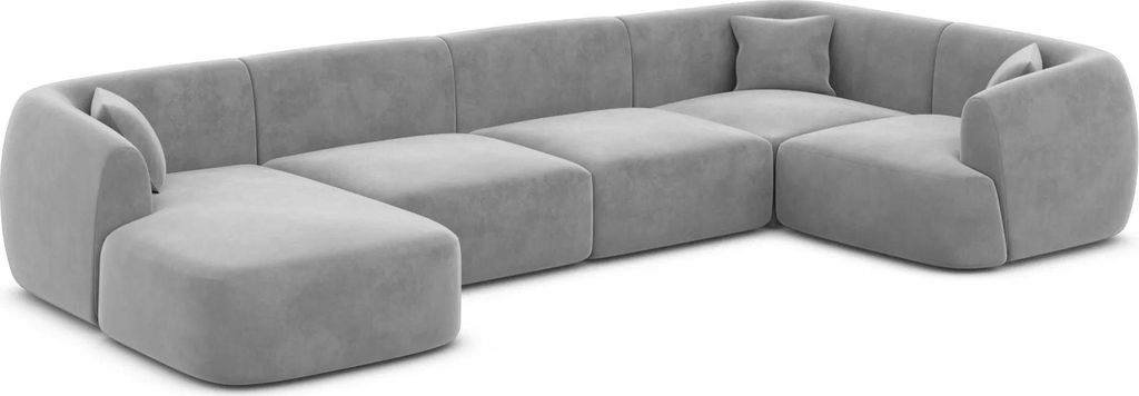 Samtstoff U-Form XL Wohnlandschaft Elvira Hellgrau Links
