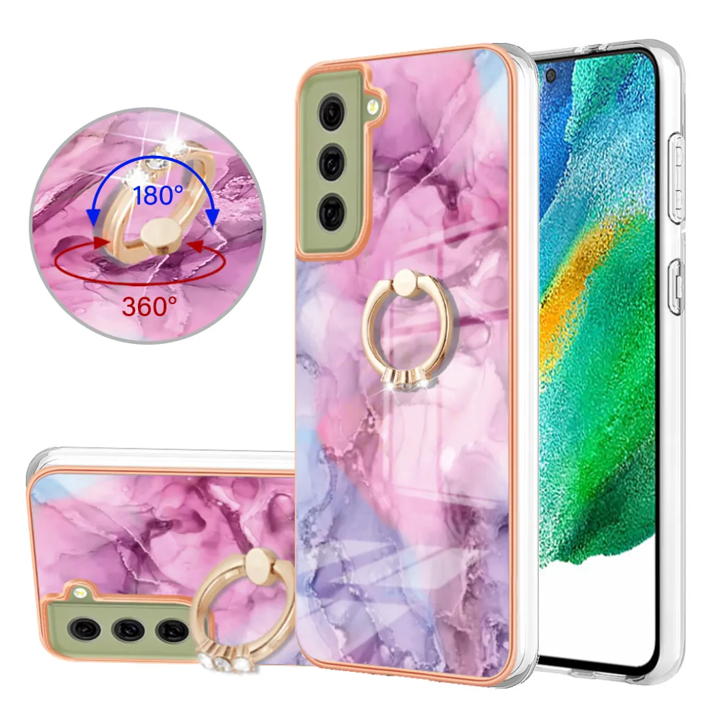 Offerta Cover Samsung S21 FE 5G: Silicone Rosa + Ring Support Low Cost