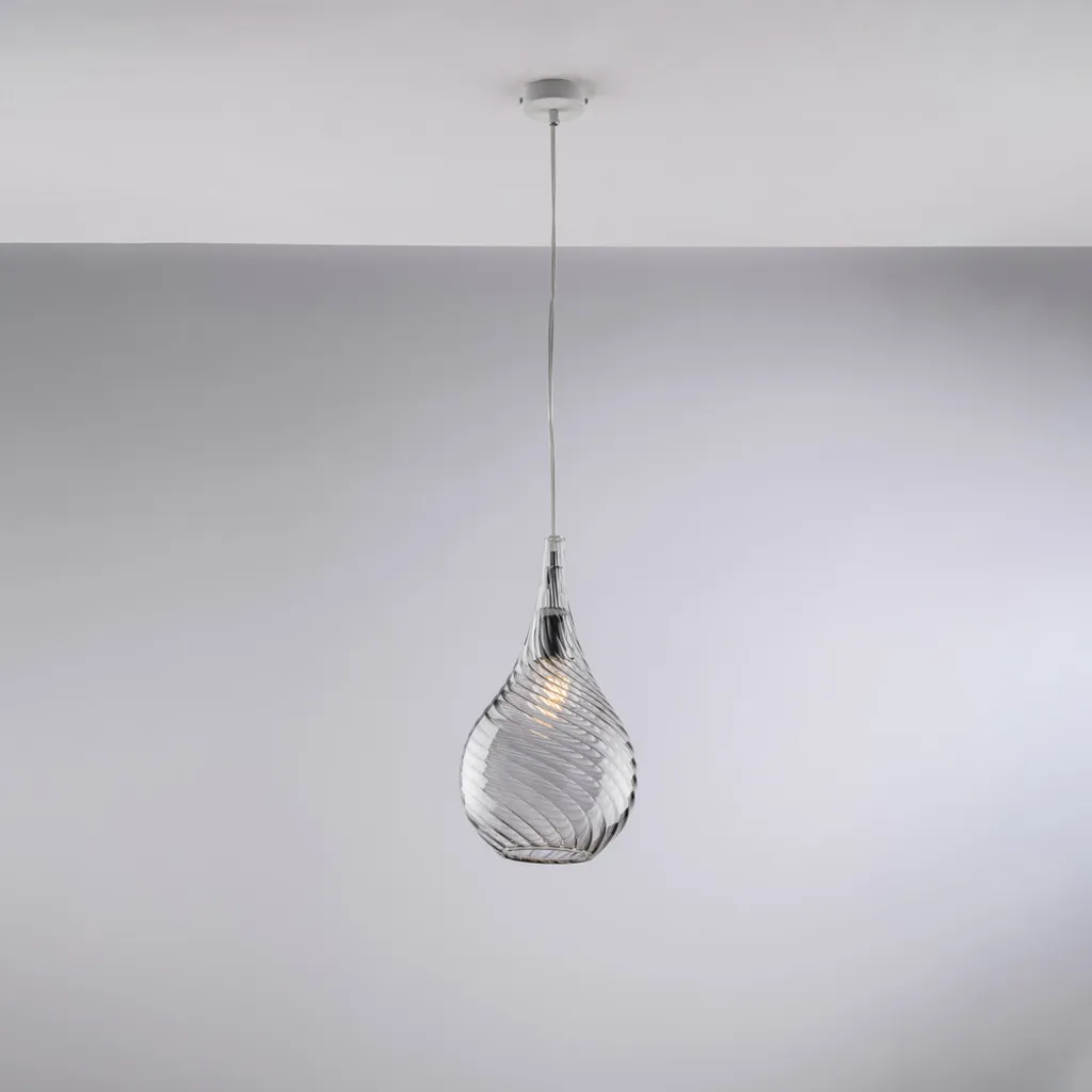 Suspension design en verre pyrex gris fumé et fer pour salon moderne