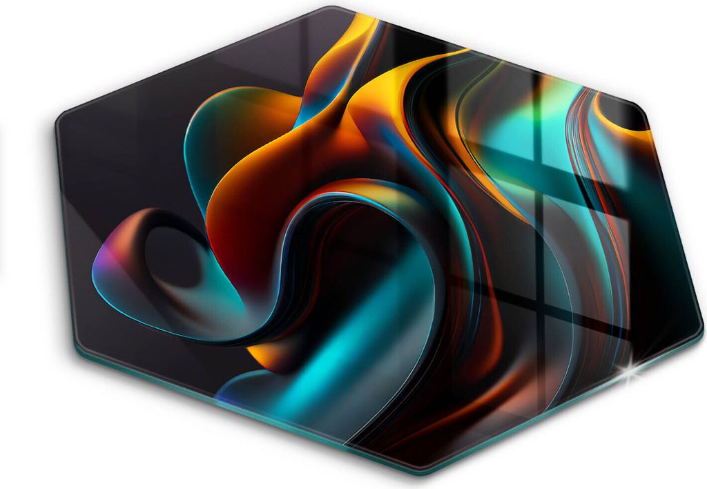 Glasschneideplatte - Herdabdeckplatte - Hexagon 40 cm -Schneidebrett - Spritzschutz - Farbenfrohe Abstraktion