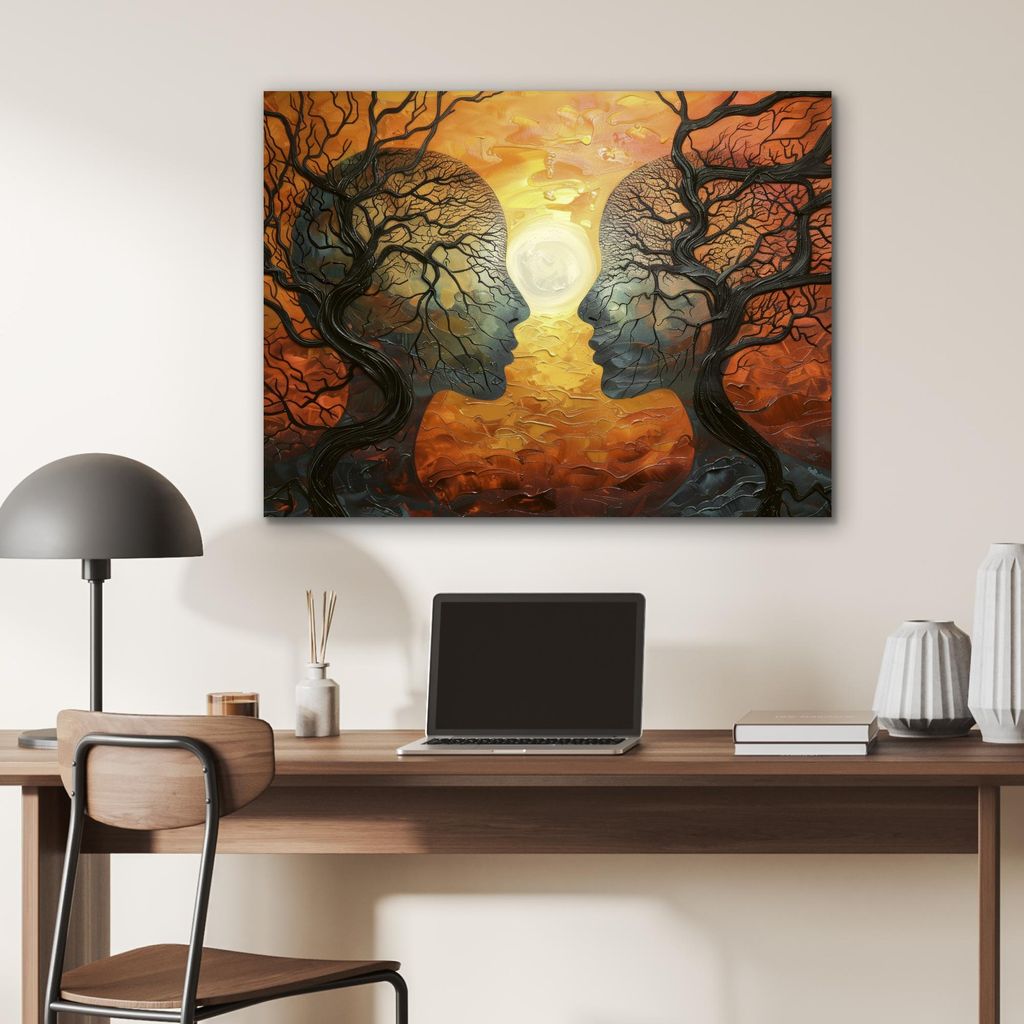 MuchoWow Wanddekoration Metall Metallbild Wandkunst 80x60 cm Bäume - Gesichter - Sonne - Kunst MuchoWow Aluminium Gemälde - Alubild